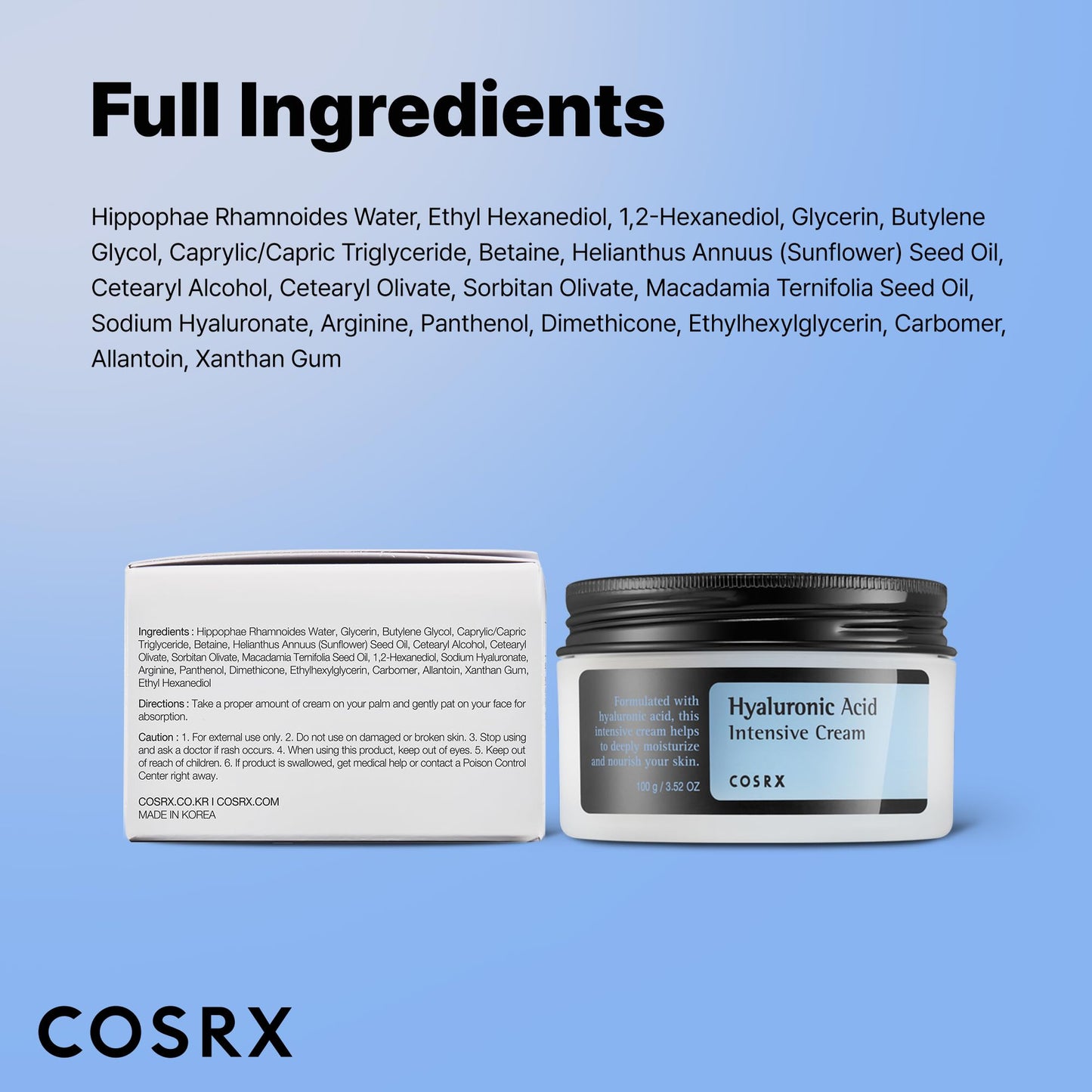 COSRX Hyaluronic Acid Cream - Hydrate Sensitive Skin 3.52oz