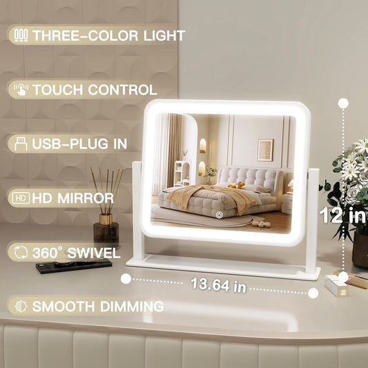 LED Makeup Mirror 14x12" Touch Control, 3-Color Adjustable