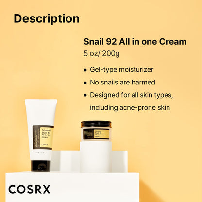 Snail Mucin 92% Moisturizer - Korean Skin Care Gel 100g
