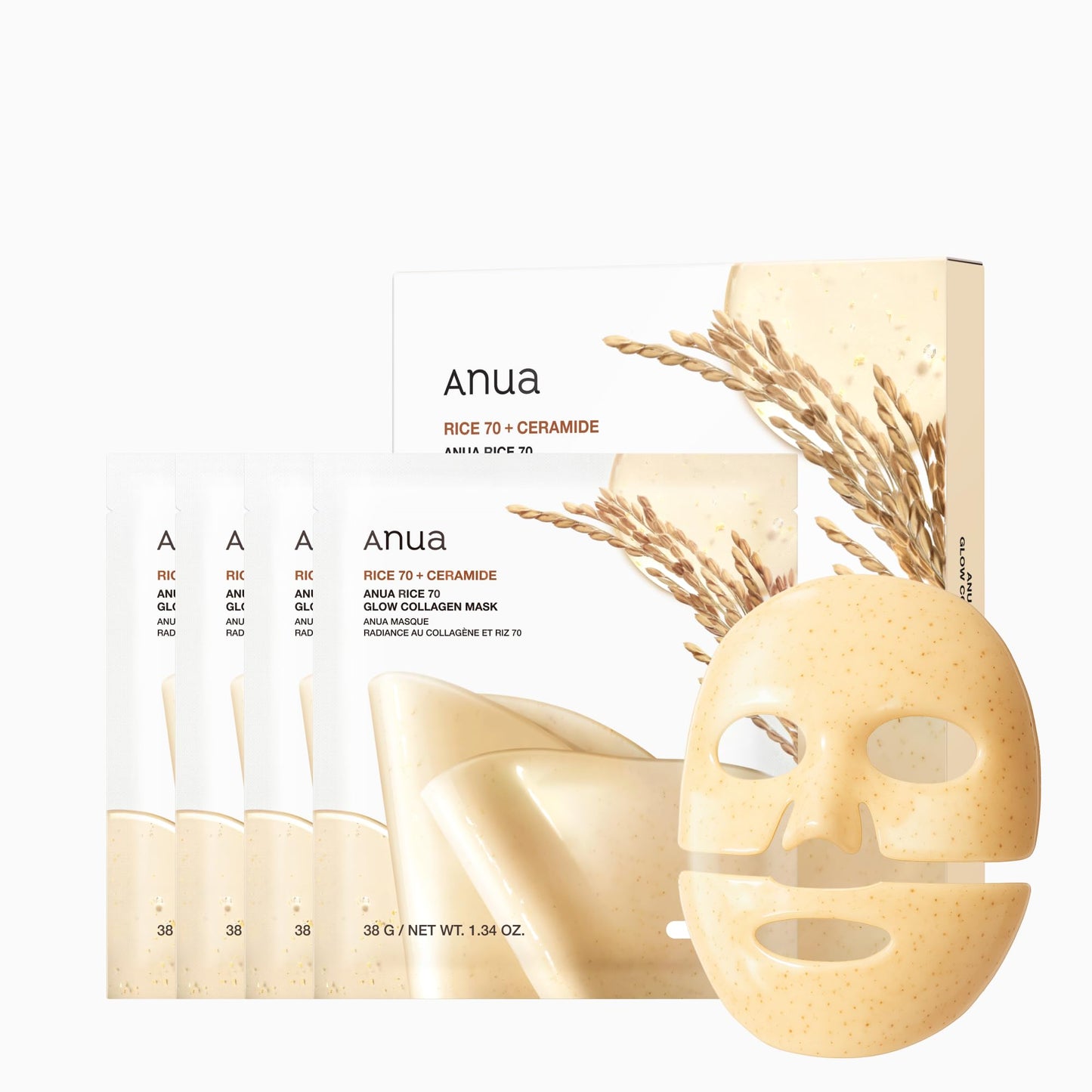 Anua Rice Collagen Mask: Overnight Glass Skin Care, 4 Pack