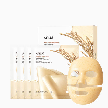 Anua Rice Collagen Mask: Overnight Glass Skin Care, 4 Pack