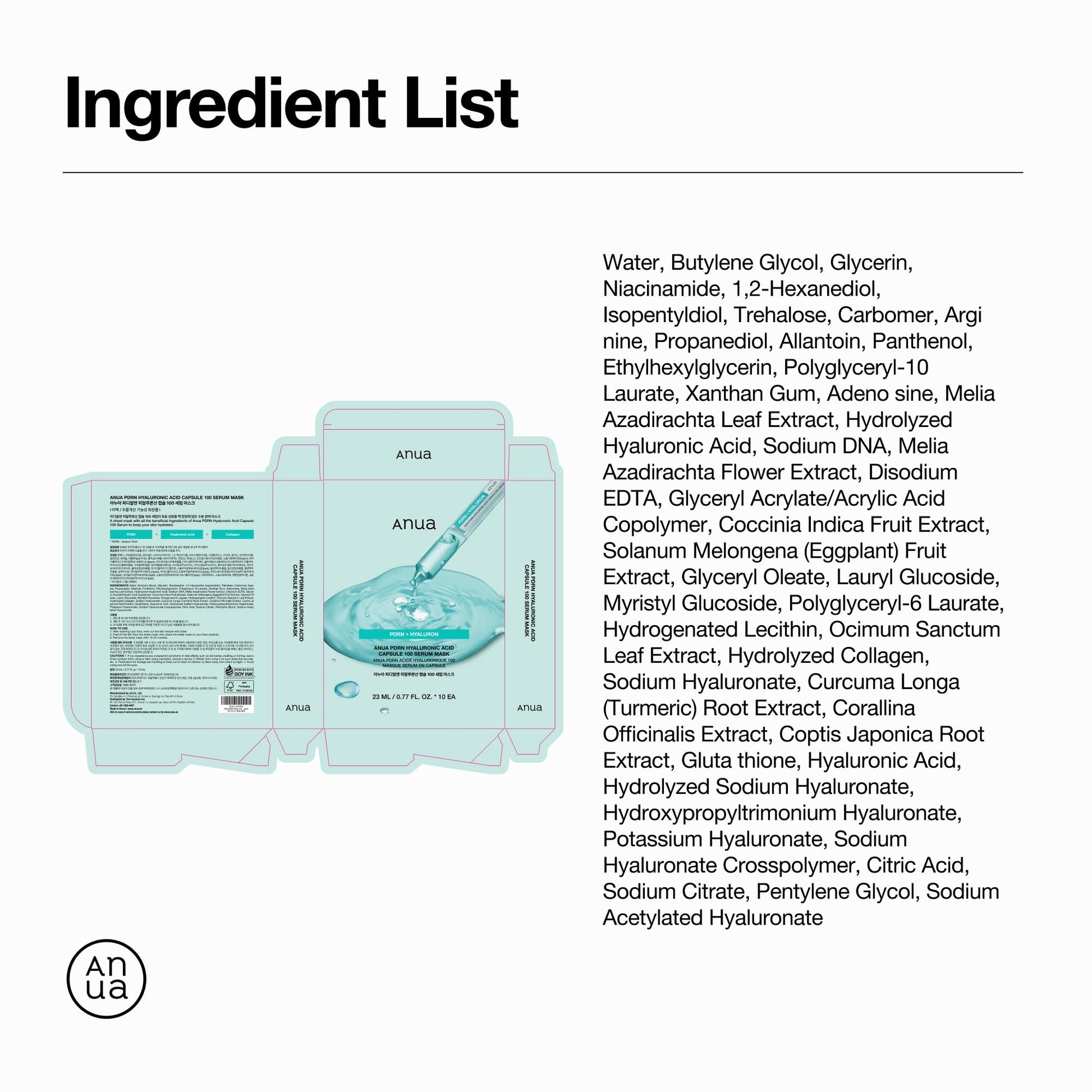 Anua PDRN Hyaluronic Acid Mask - Korean Glow Sheet (10 Pack)