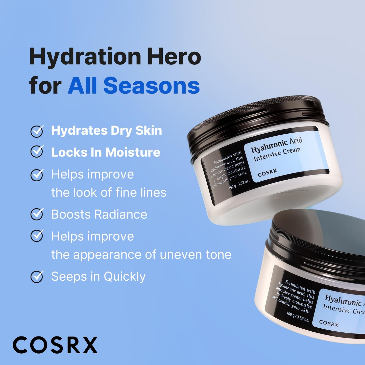 COSRX Hyaluronic Acid Cream - Hydrate Sensitive Skin 3.52oz