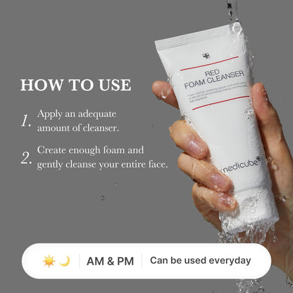 medicube Facial Cleanser Red Foam Cleanser | Daily Gentle Cleansing Foam for Sensitive & Troubled Skin | Deep Cleansing Impurities & Excess Sebum Control | Korean Skincare, 4.23 oz