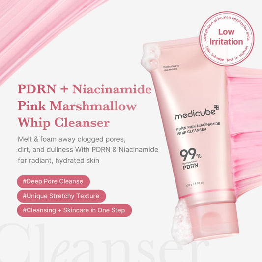 medicube Facial Cleanser PDRN Marshmallow Whip Cleanser | Deep Cleansing Foam for Pore Care, Uneven Skin Tone with Salmon DNA PDRN | Hydrating & Nourishing Gentle Cleanse | Korean Skincare, 4.23 oz