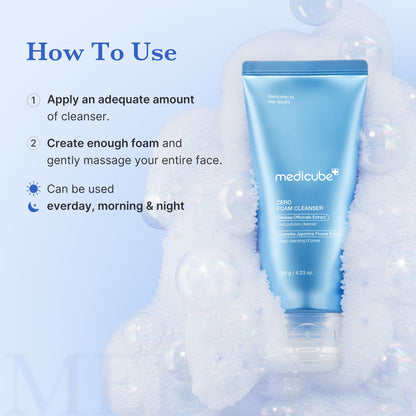 medicube Facial Cleanser Zero Foam Cleanser | Daily Gentle Cleansing Foam for Sensitive Skin | Excess Sebum Control, Hydration, Pore Minimization | Korean Skincare, 4.23 oz