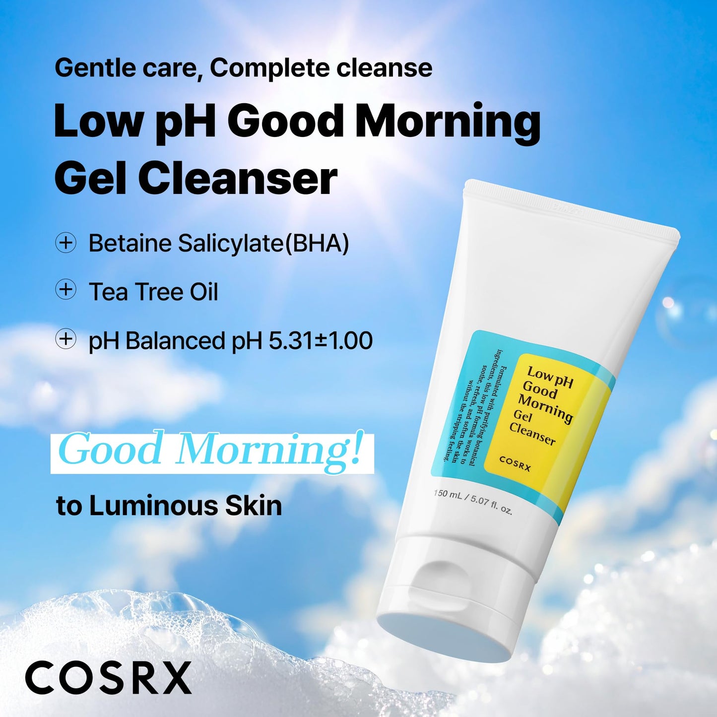 COSRX Low pH Gel Cleanser - BHA Face Wash for Sensitive Skin