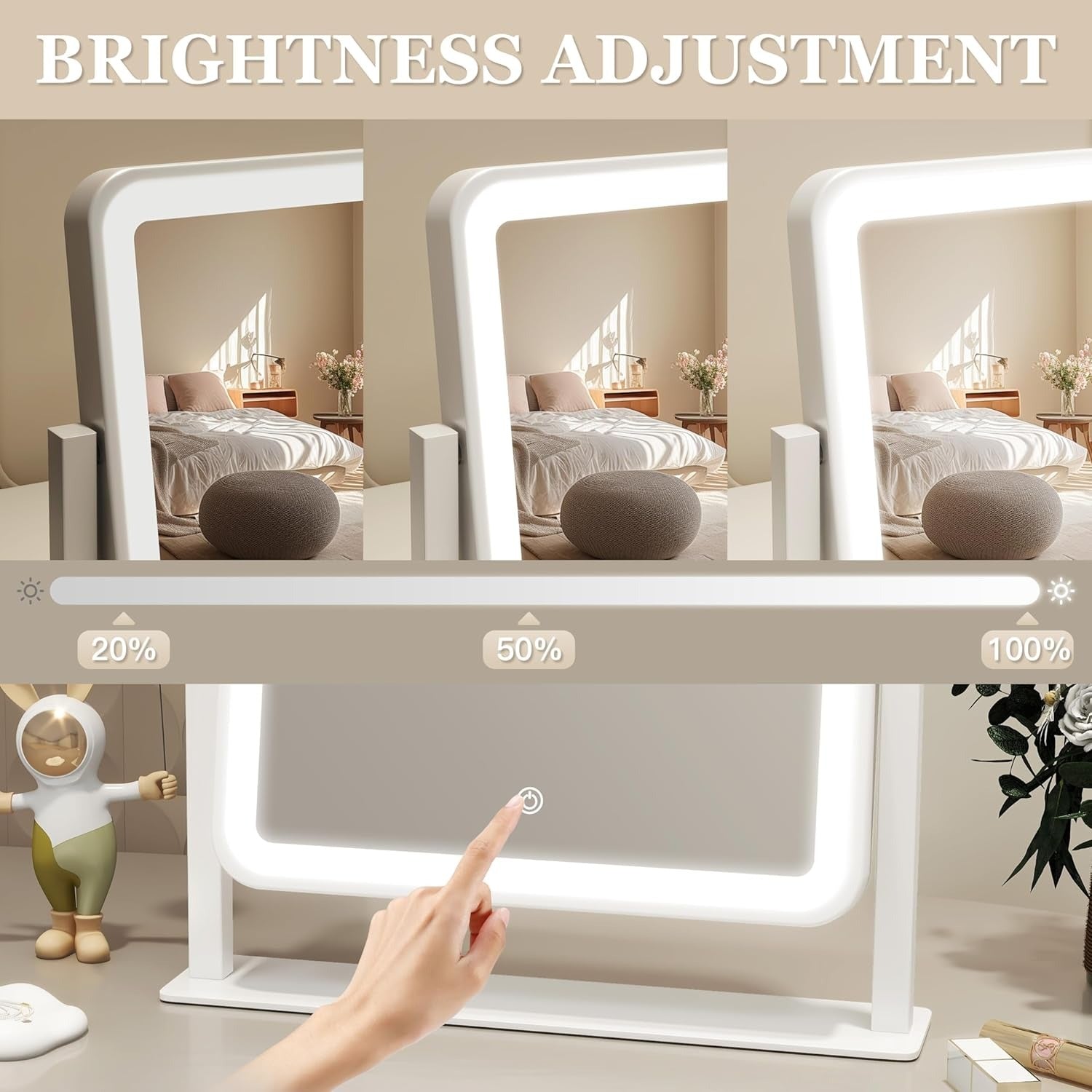 LED Makeup Mirror 14x12" Touch Control, 3-Color Adjustable
