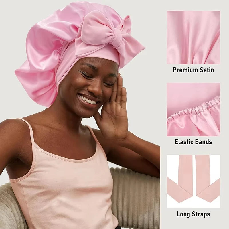 Silk Satin Bonnet with Tie Band: Sleep Hair Protection