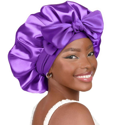 Silk Satin Bonnet with Tie Band: Sleep Hair Protection