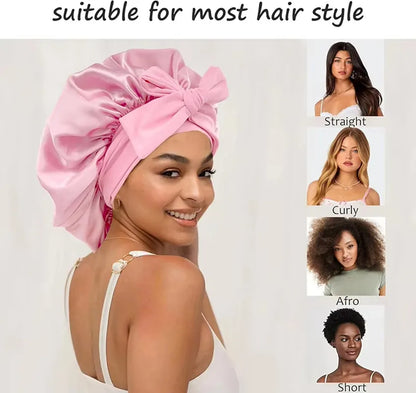 Silk Satin Bonnet with Tie Band: Sleep Hair Protection