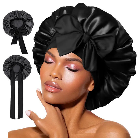 Silk Satin Bonnet with Tie Band: Sleep Hair Protection