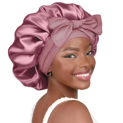 Silk Satin Bonnet with Tie Band: Sleep Hair Protection