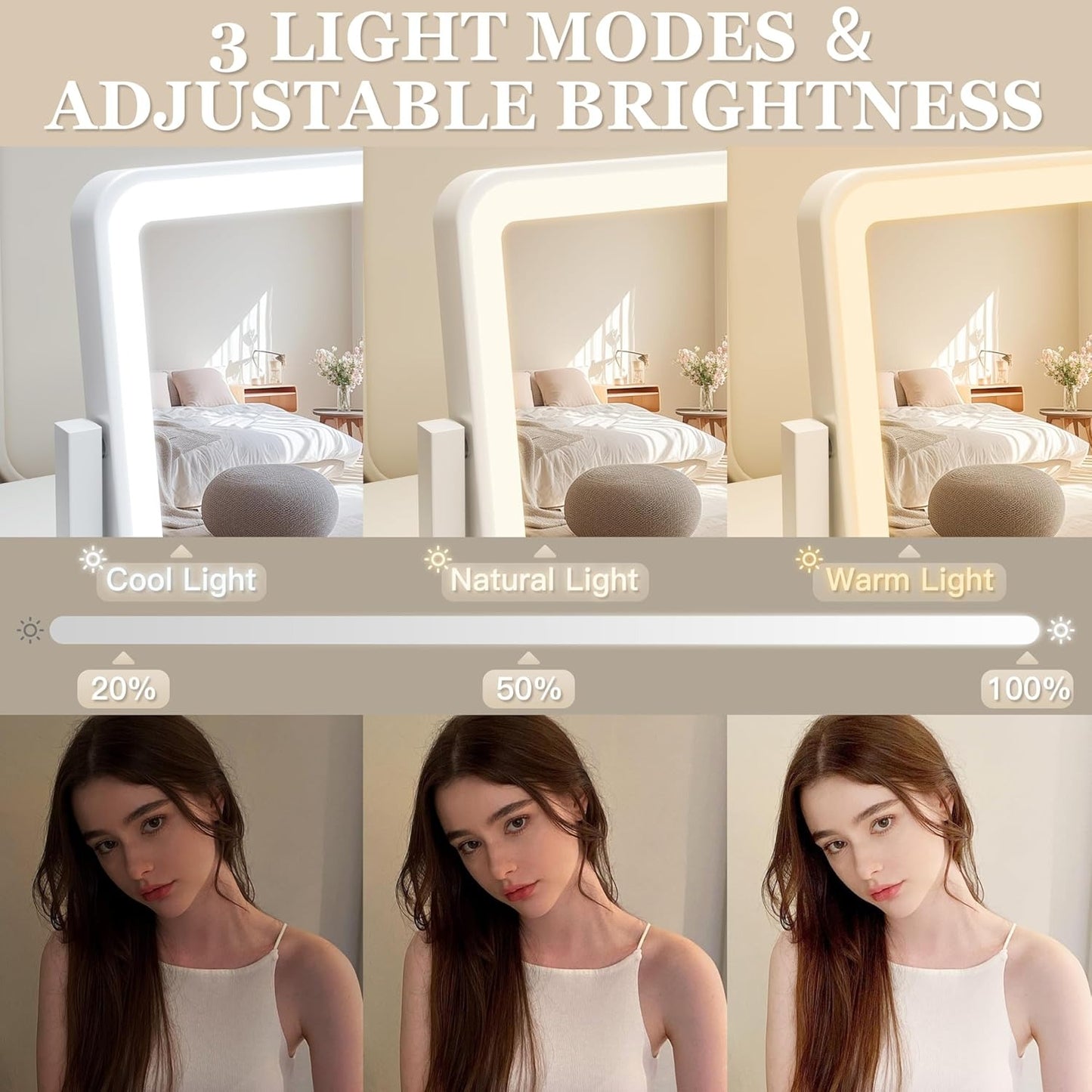 LED Makeup Mirror 14x12" Touch Control, 3-Color Adjustable