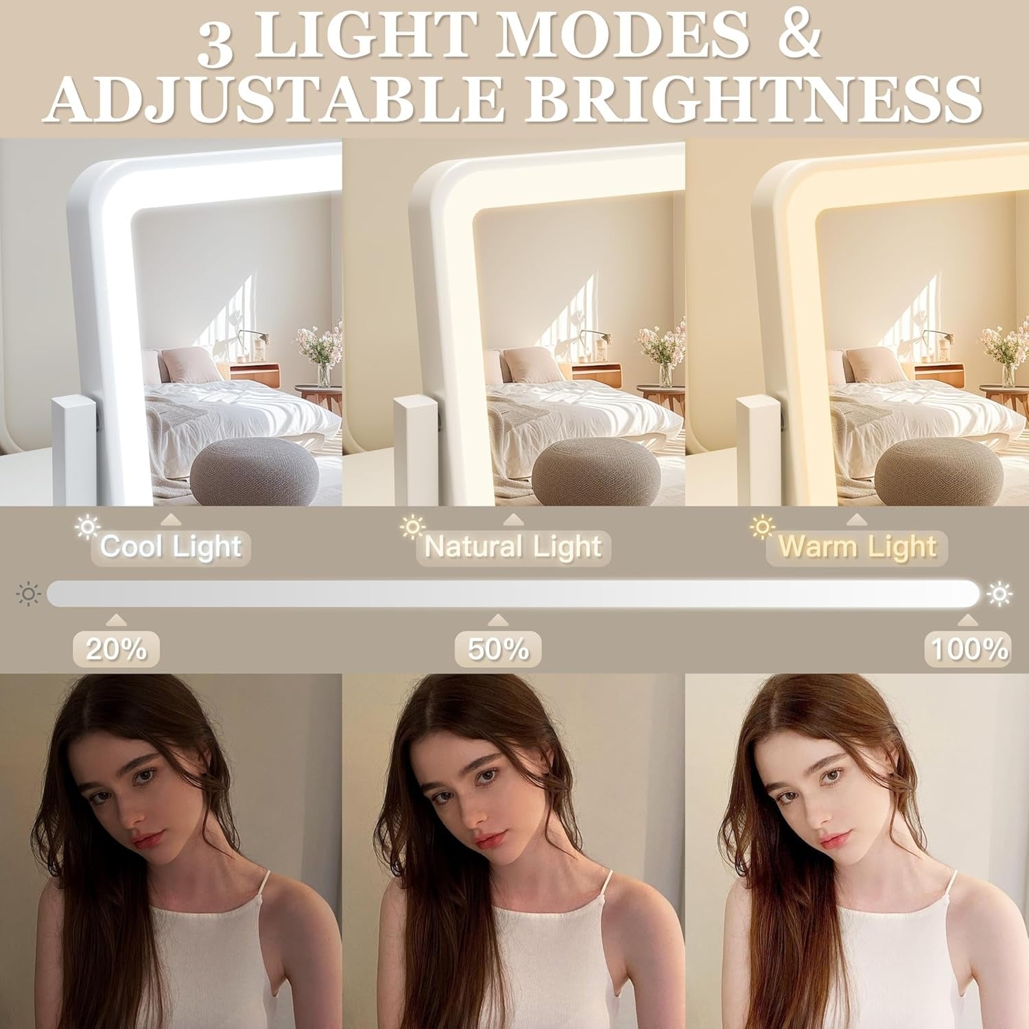 LED Makeup Mirror 14x12" Touch Control, 3-Color Adjustable