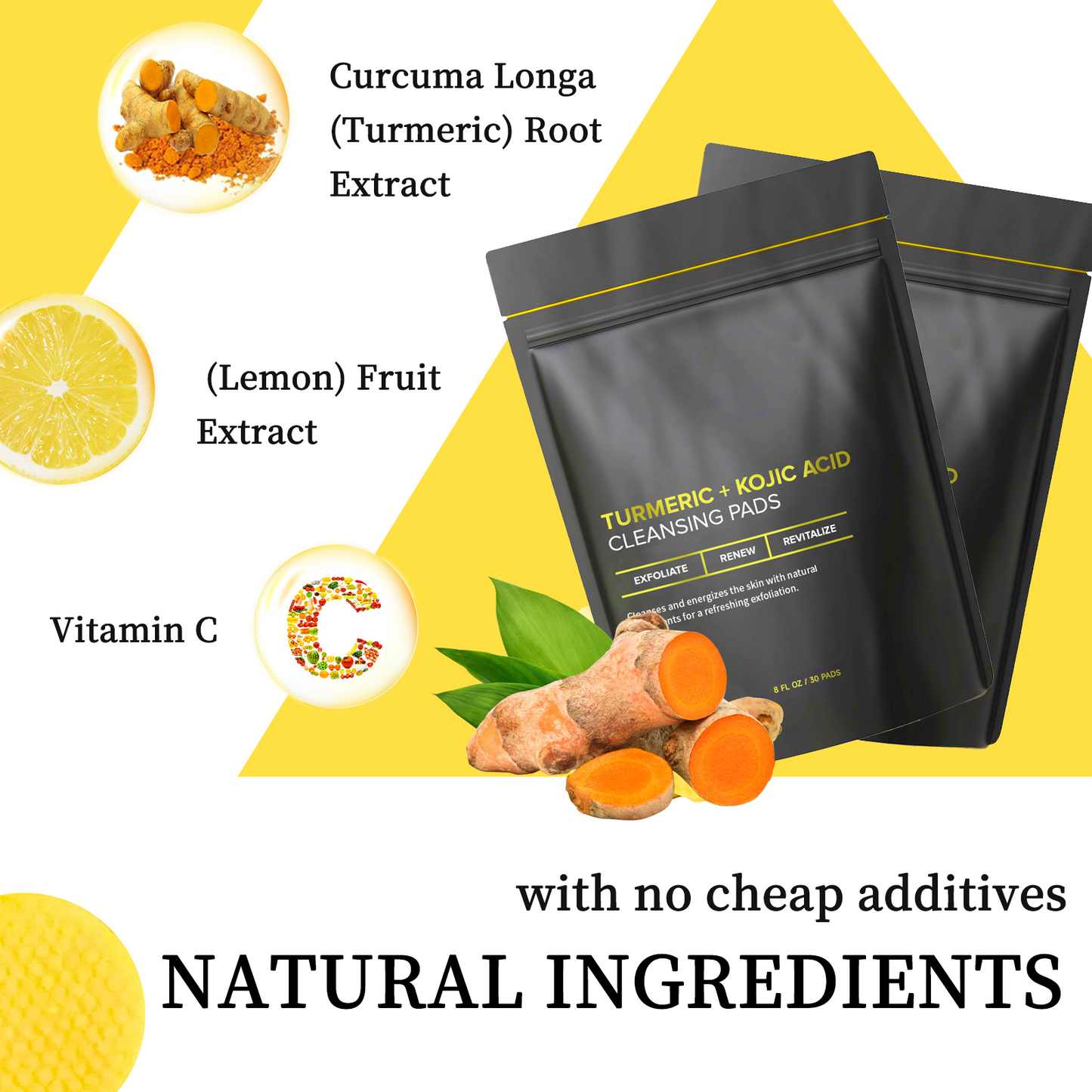 Turmeric Kojic Acid Cleansing Pads: Shrink Pores & Brighten