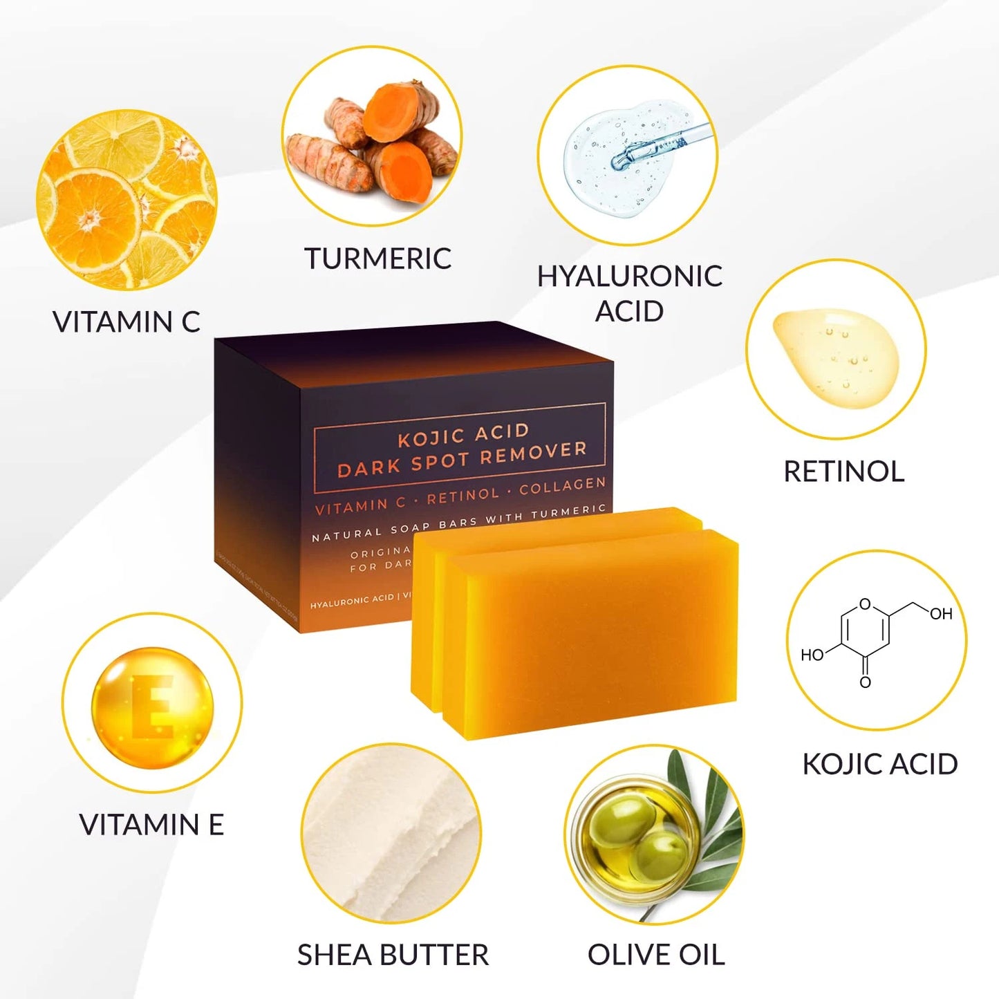 Kojic Acid Dark Spot Soap with Collagen and Retinol - Handmade Skin Brightening Care