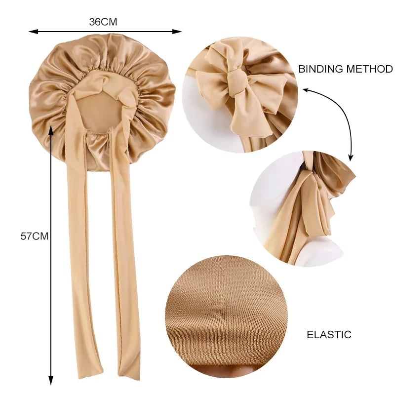 Silk Satin Bonnet with Tie Band: Sleep Hair Protection