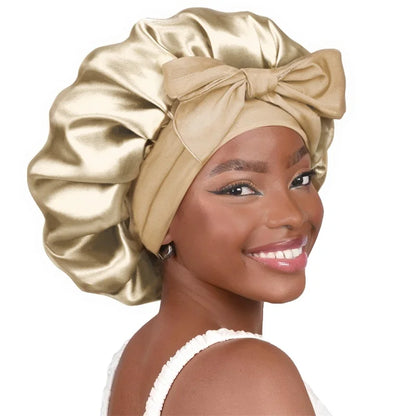 Silk Satin Bonnet with Tie Band: Sleep Hair Protection